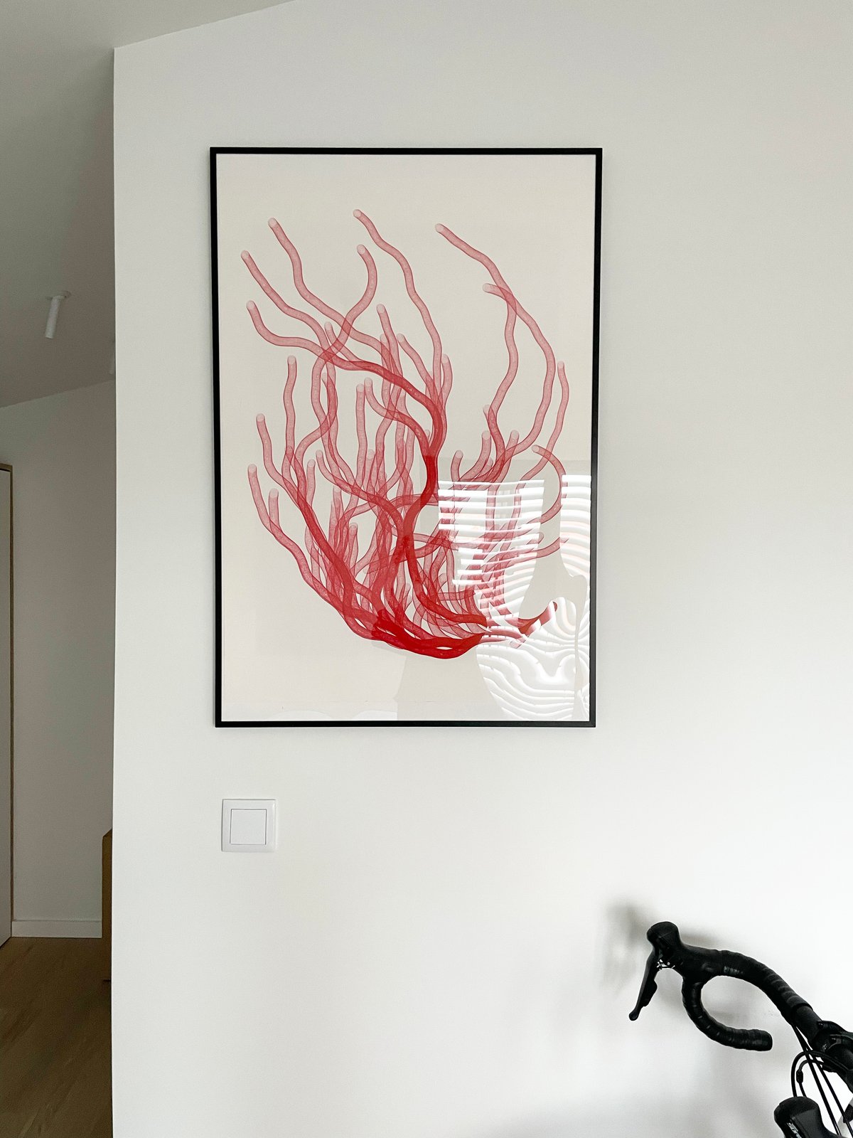 Collatz tubes, the plotted artwork, on a wall